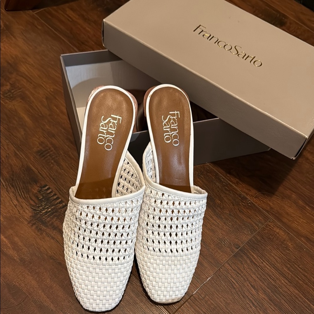 Franco Sarto White Woven Mules
